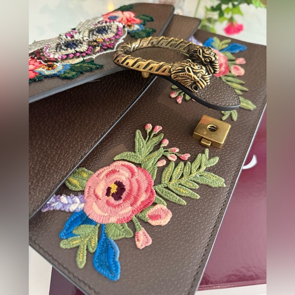 GUCCI Calfskin Web Owl Embroidered Medium Dionysus Shoulder Bag New Acero ~ NWT - Picture 4 of 16